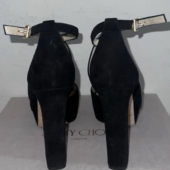 Jimmy Choo Black Strappy Heels Suede - Picture 6 of 8